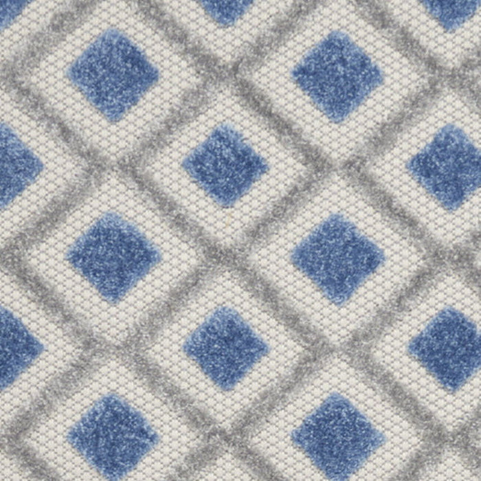 2' X 10' Gingham Non Skid Indoor / Outdoor Runner Rug - Blue / Gray