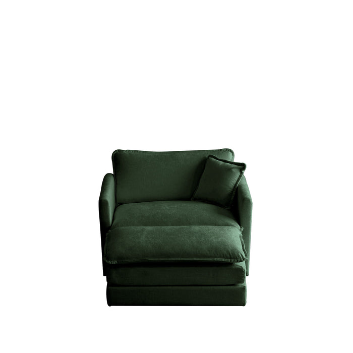 Modern Accent Chair With Ottoman, Living Room Club Chair Chenille Upholstered Armchair, Reading Chair For Bedroom - Green Chenille