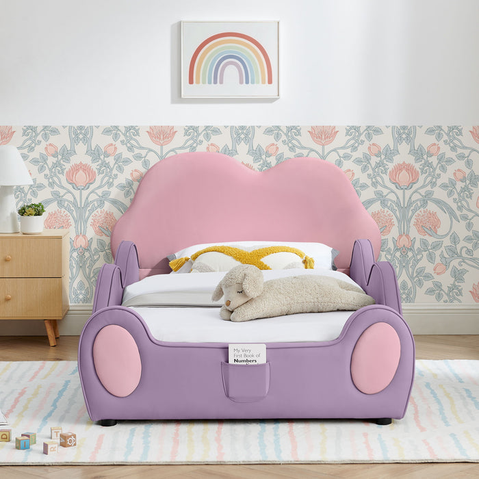 Cute Cloud Shape Bed With Guardrails Cartoon Design, Storage Pocket Home Essentials