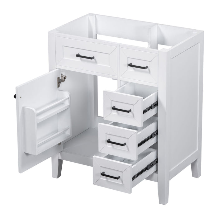 30" Bathroom Vanity Without Sink, Cabinet Base Only, Bathroom Cabinet With Drawers, Solid Frame And MDF Board, White