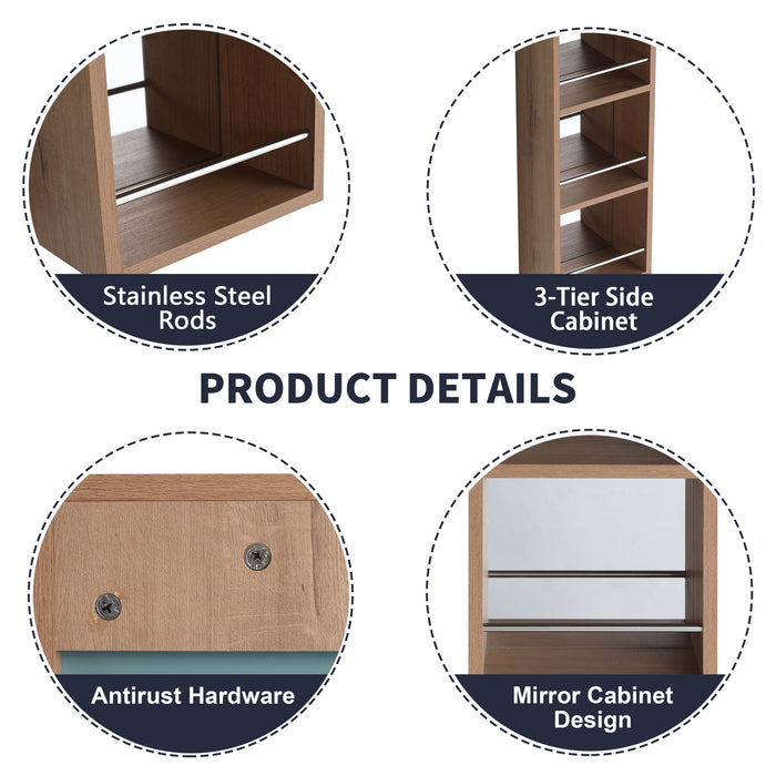 30" Wall Mounted Mirror Cabinet With And Frame, Storage Vanity For Bathroom - Imitative Oak Home Essentials
