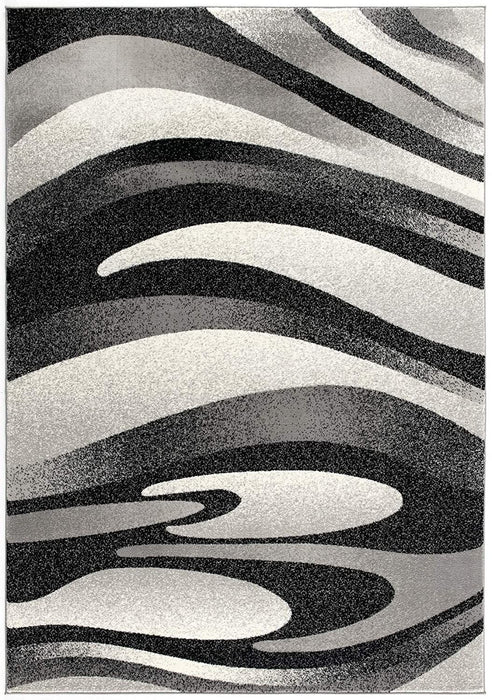 10' Marble Power Loom Runner Rug - Black Gray And White