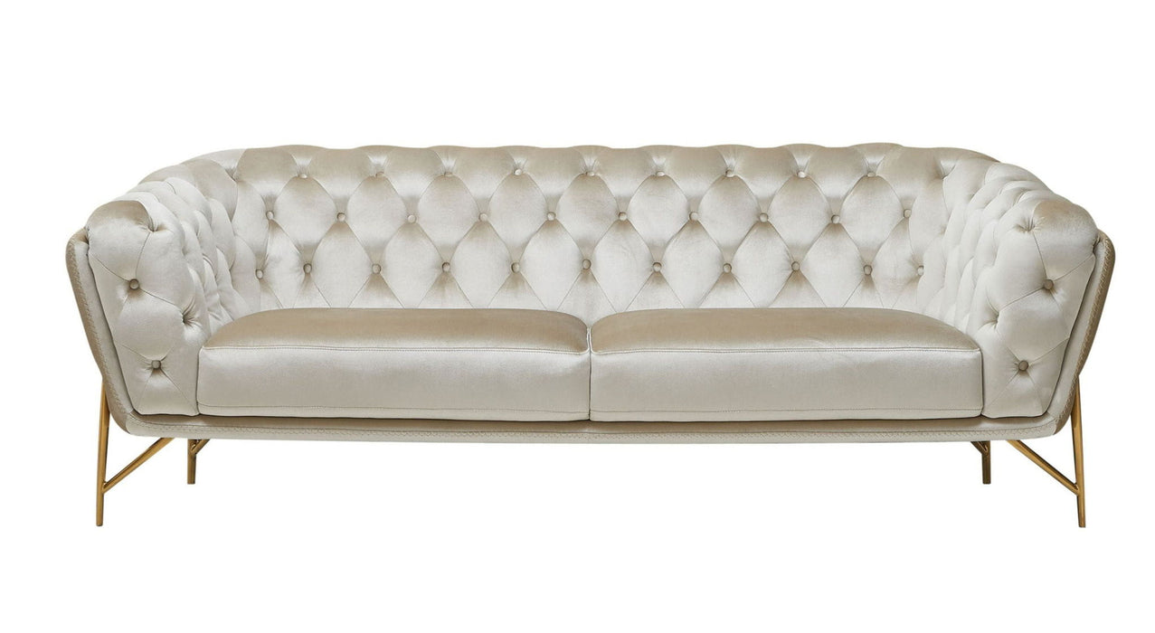 Velvet Chesterfield Sofa With Gold Legs - Beige