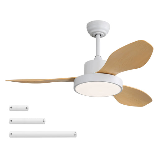 Ceiling Fan With 22W LED Light And Remote Control 6 Speeds Reversible DC Motor For Living Room - White Daily Nest