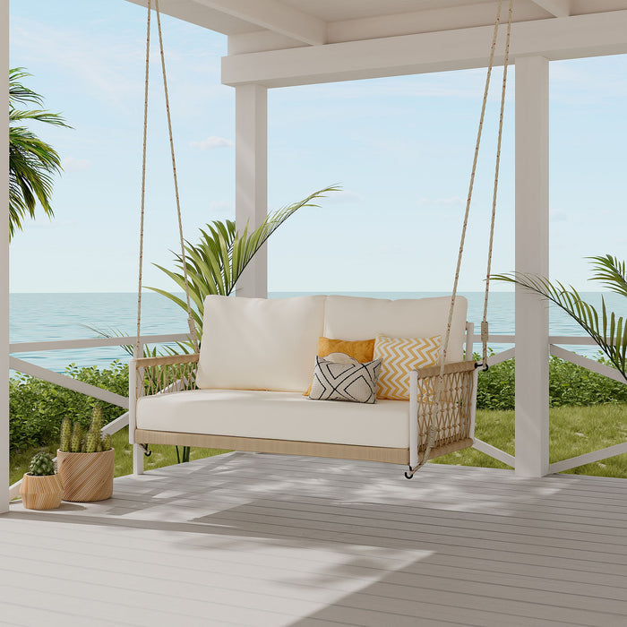 Outdoor Swing Sofa With Soft Cushions For Patio - Beige Hearth and Haven