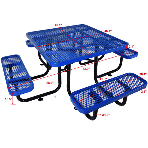 Outdoor Steel Picnic Square Table With Umbrella Pole - Blue Home Essentials