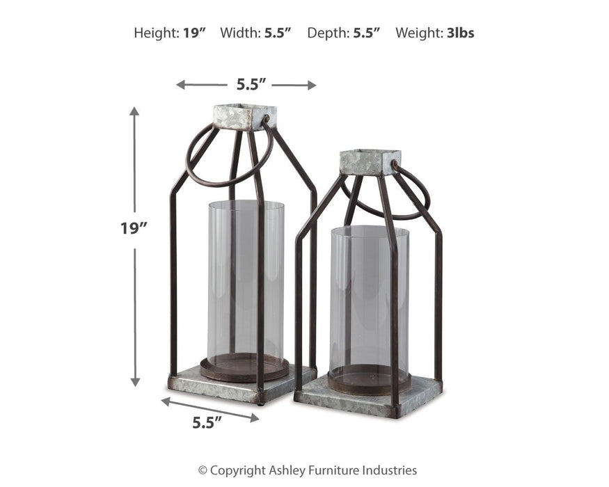 Diedrick - Lantern Set (Set of 2) - Gray / Black Signature Design by Ashley®