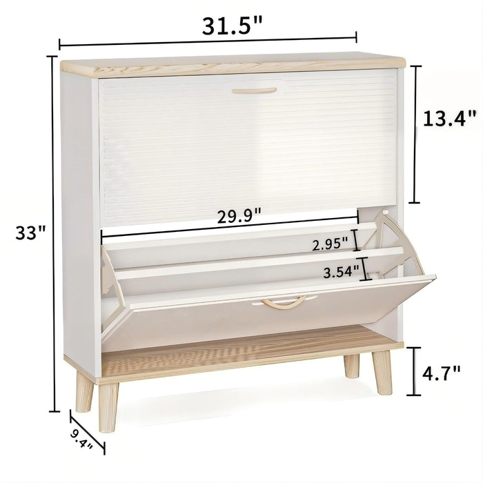 Narrow - Entryway Shoe Storage Cabinet With 2 Flip Drawers Legs - Natural / White Home Essentials