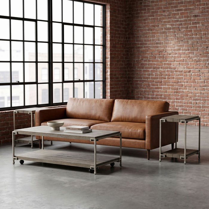 Corbeta - 3 Piece Metal Frame Wood Living Room Coffee Table And 2 Chairside Tables Set, Aged Graphite - Brown Home Essentials