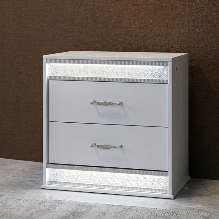 Glam - 2 Drawer Nightstand With LED Lighting - White Matrix Furniture Group