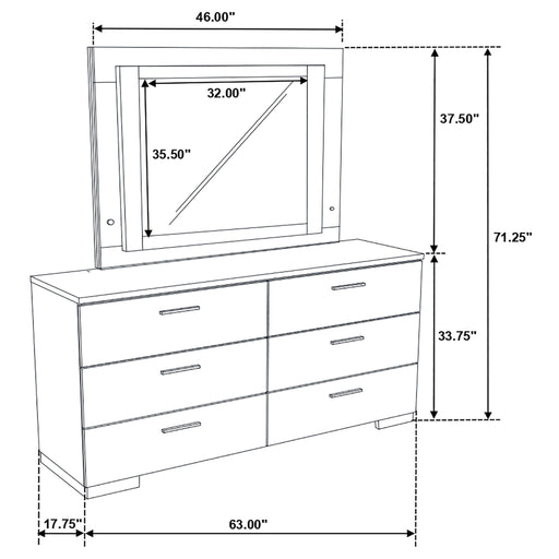 Dulcey - 6 Drawer Dresser With LED Mirror - Gloss White Furniture Max