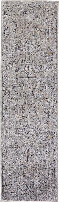 Abstract Stain Resistant Runner Rug - Gray Taupe And Yellow - 8'