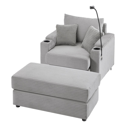 Modern Style Loveseat Sofa Sectional Sofa Couch With Storage Space, A Movable Ottoman, Two USB Ports, Two Cup Holders, A Phone Holder For Living Room Hearth and Haven