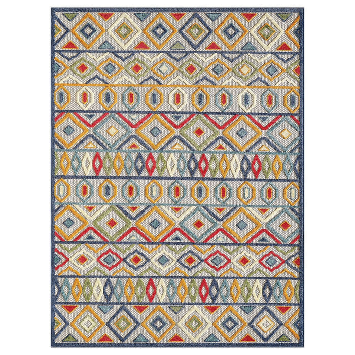 2' X 4' Southwestern Stain Resistant Indoor / Outdoor Area Rug - Ivory / Blue