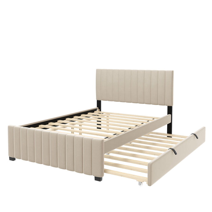 Elegant Upholstered Platform Bed With Twin Size Trundle