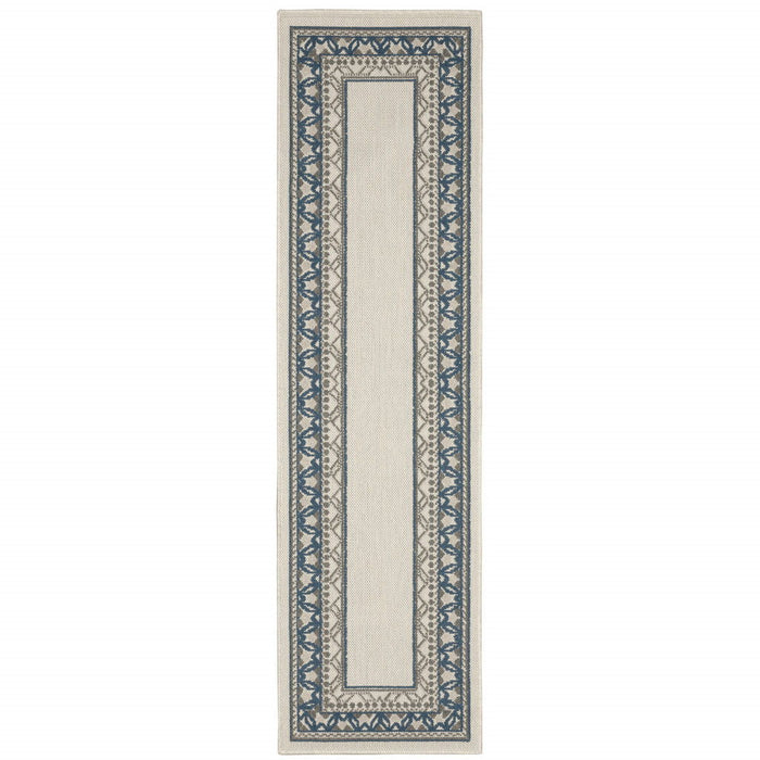 2' X 7' Stain Resistant Indoor / Outdoor Area Rug - Blue / Beige