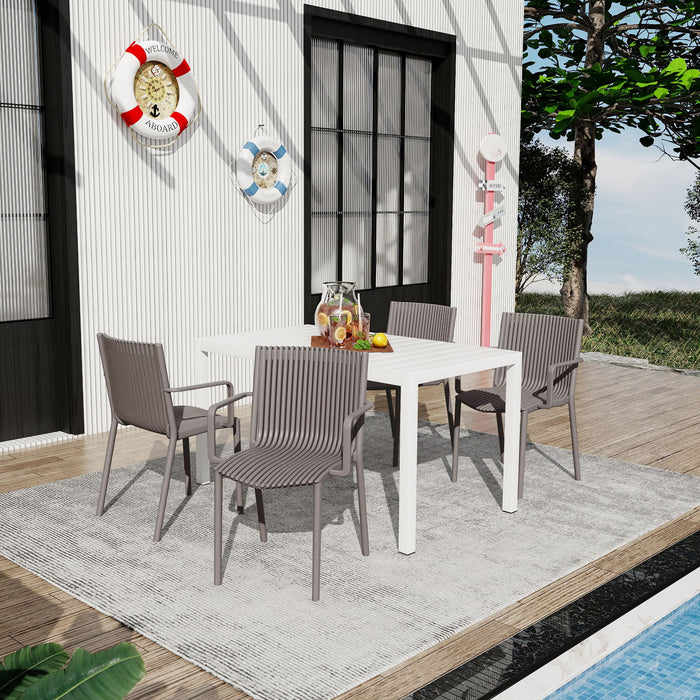 4 Modern Stackable Armchair Matched With Long Table Home Essentials
