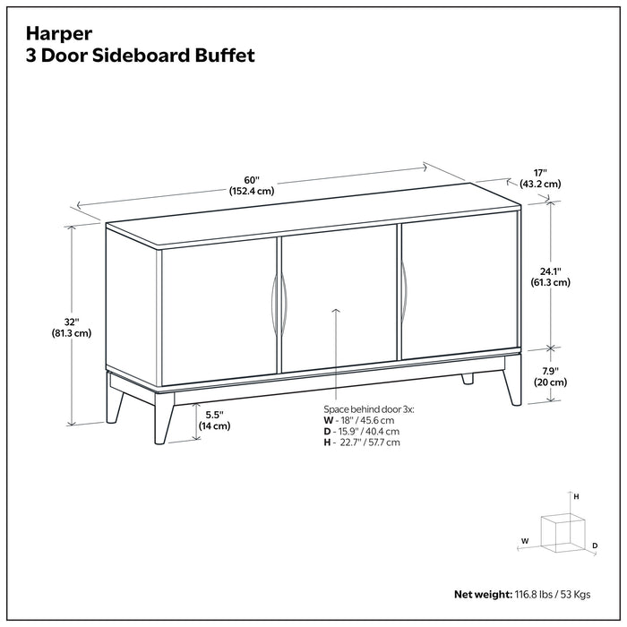Harper - 3 Door Sideboard Buffet / Storage Cabinet - Walnut Brown Simpli-Home