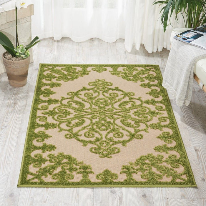 3' X 4' Indoor / Outdoor Area Rug - Green Damask