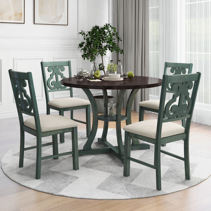 5 Piece Round Dining Table And Chair Set With Unique Legs And Hollow Chair Back Hearth and Haven