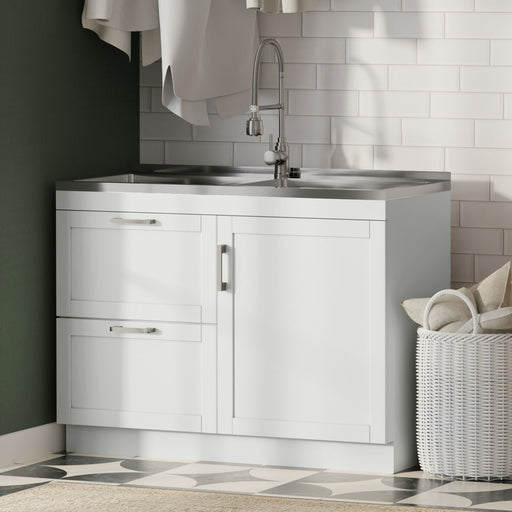 Hennessy - Laundry Utility Sink And Cabinet With Dual Sink And Pull Out Faucet - White Simpli-Home