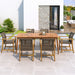 7 Piece Patio Dining Set, Slatted Table & 6 Chairs For Patio Garden - Mocha / Teak Noble House