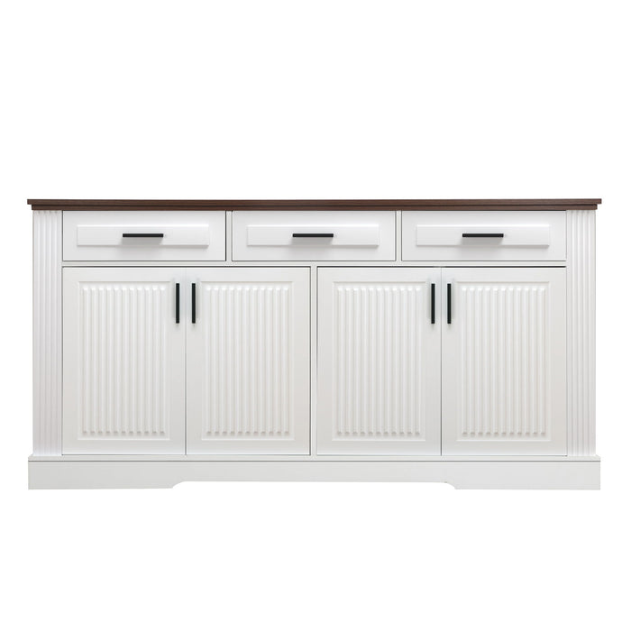 Fluted Sideboard Buffet Cabinet With 4 Doors And 3 Drawers Home Essentials