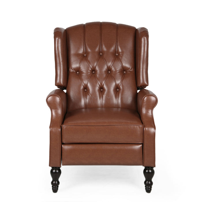 Upholstered Wingback Recliner With Nailhead Trim And Rolled Recessed Arms - Light Brown