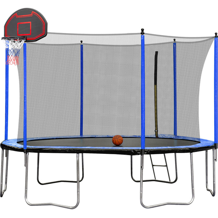 YC 14Ft Recreational Trampolines With Enclosure For Kids And Adults With Patented Fiberglass Curved Poles - Outdoor Trampoline With Ladder - Rust Resistant, Astm Approved (Spring Version) - Green
