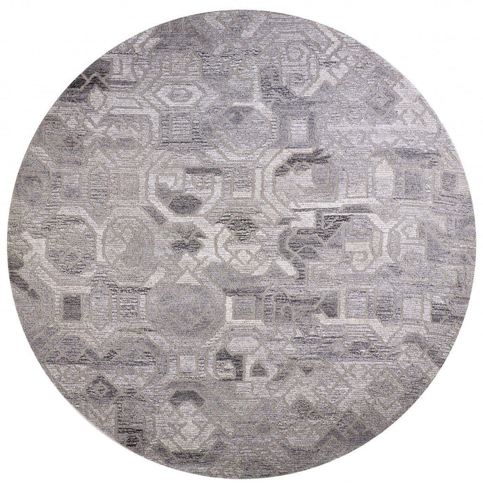 Abstract Tufted Handmade Area Rug - Gray Ivory And Taupe Round Wool - 8'