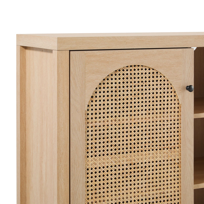 Transitional 2 Door Sideboard With Arched Rattan Panels