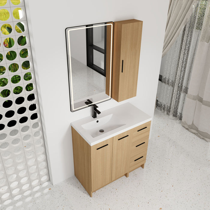 Freestanding Bathroom Vanity Set With Tall Linen Cabinet, 3 Drawers And Large Storage, Single Sink Home Essentials