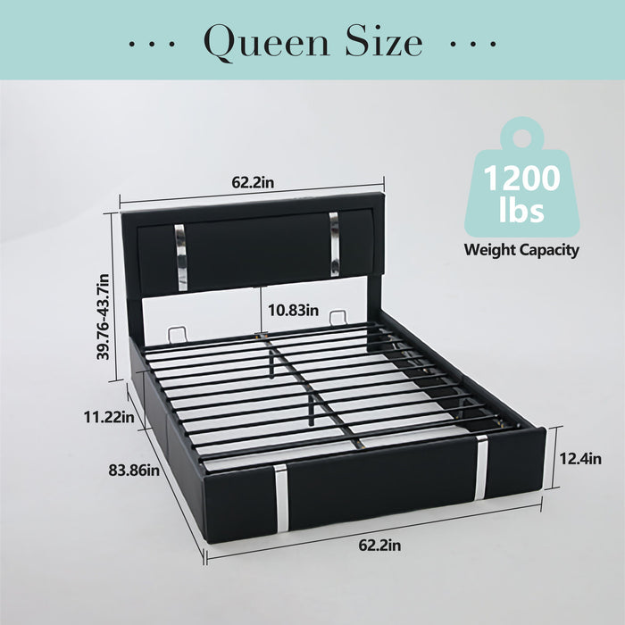 Upholstered Platform Bed Frame With Adjustable LED Headboard, USB C-Charging, Hydraulic Lift Home Essentials