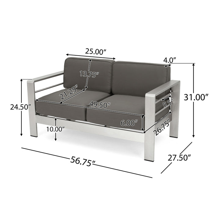 Outdoor Aluminum Loveseat With Cushion - Gray