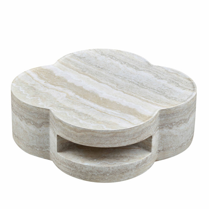 Clover Round Coffee Table With Open Storage - Marble Home Essentials