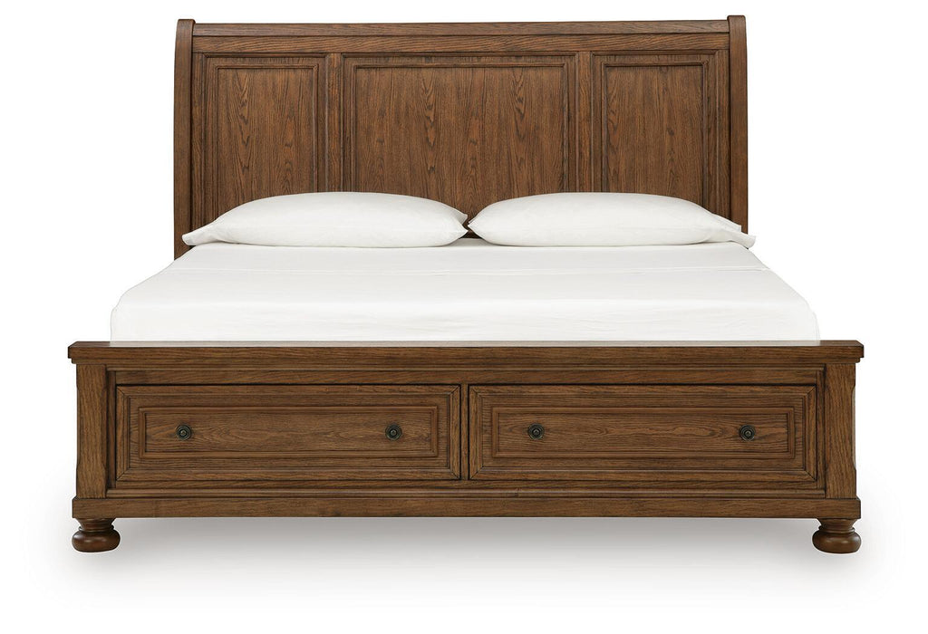 Zackaryn - King Sleigh Storage Bed - Warm Brown Signature Design by Ashley®
