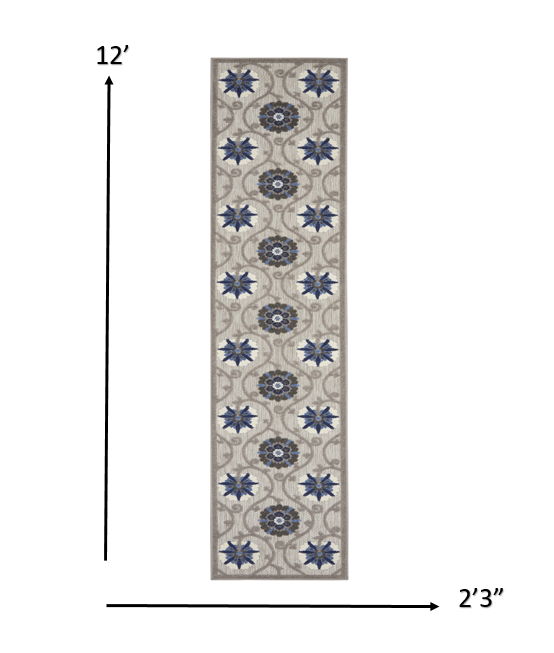 2’ X 12’ Indoor / Outdoor Runner Rug - Gray / Blue