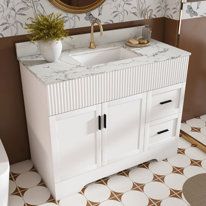 Bathroom Vanity Set, Fluted Cabinet, Soft Close Doors & Drawers, Sink Included - White Home Essentials