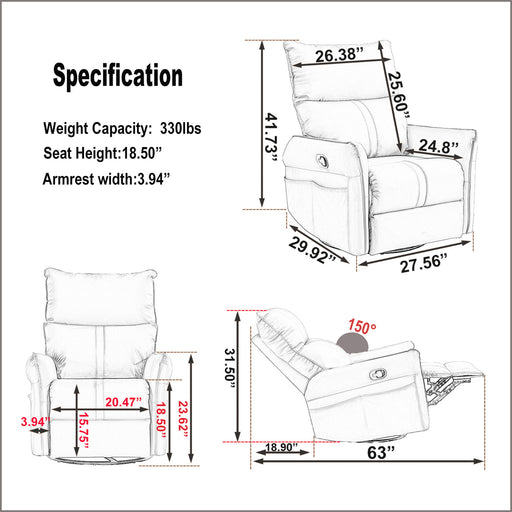 360° Modern Small Rocking Swivel Recliner Chair With Side Pocket Home Essentials