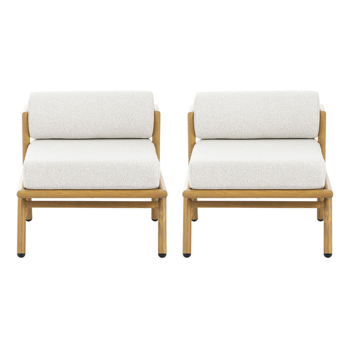 La Fiora - Outdoor Patio Iron Club Chair (Set of 2) - Off White / Teak