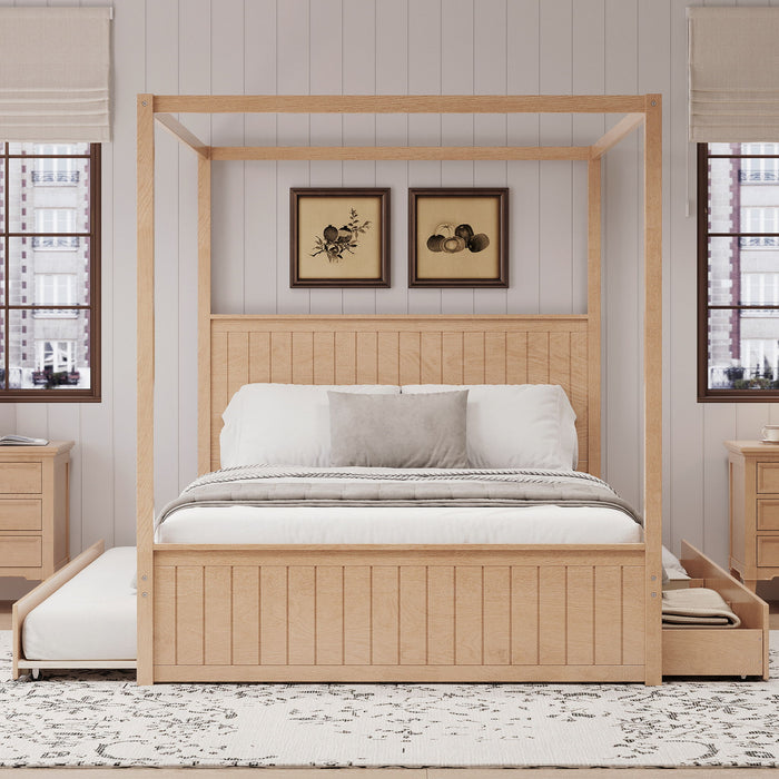 Canopy Platform Bed With Trundle And 3 Storage Drawers Hearth and Haven