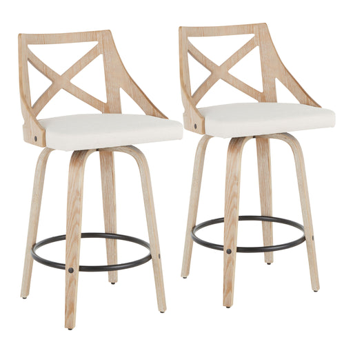 Charlotte - Farmhouse Fixed Height Counter Stool With Swivel (Set of 2) - White Washed / Cream Lumi Source