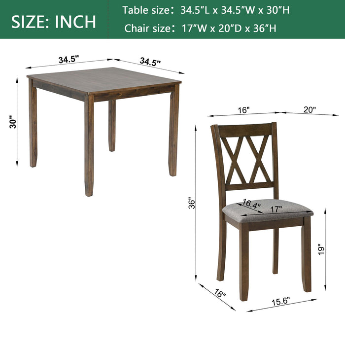 5 Piece Dining Table Set With 4 Chairs - Walnut Home Essentials