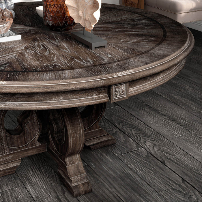 Round Dining Table With Pedestal Base - Natural / Rustic