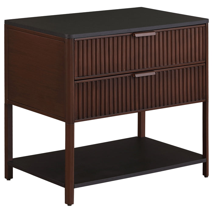 Tova - 2 Drawer Side Table With Shelf - Dark Brown Furniture Max
