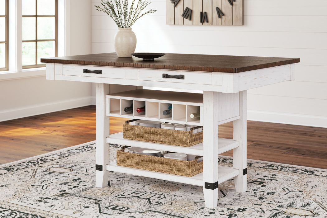 Valebeck - Rect Dining Room Counter Table With Wine Rack - White / Brown Signature Design by Ashley®