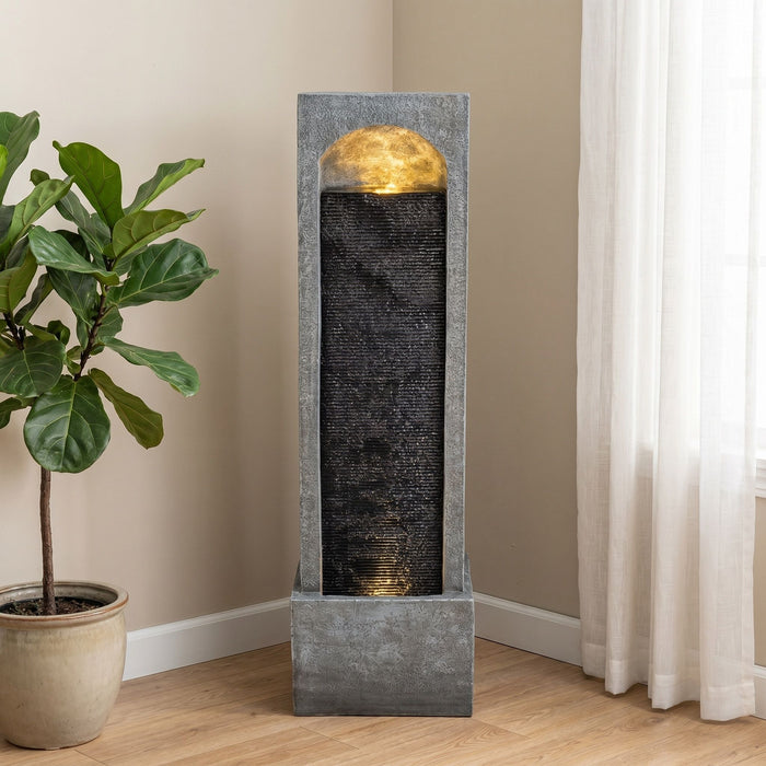 Tall Outdoor Water Fountain, Vertical Cascading Waterfall With Pump, Floor Fountain For Garden - Black / Gray Daily Nest