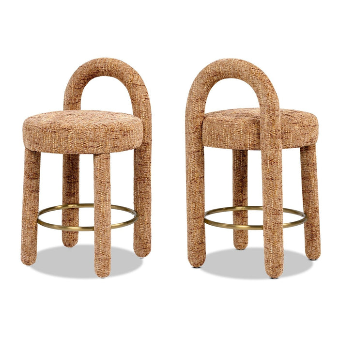 Penny - Round Arched Fully Upholstered Counter Stool (Set of 2) - Orange Jennifer Taylor Home