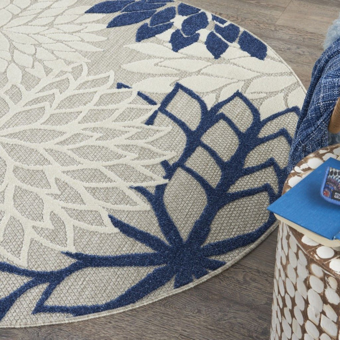 5' Round Round Floral Area Rug Indoor & Outdoor - Blue / Ivory