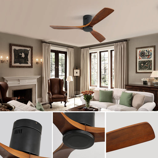 Ceiling Fan With 3 Solid Blades, Remote Controlled Reversible DC Motor - Black Daily Nest